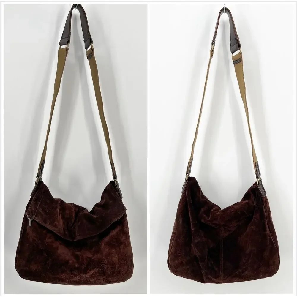 Vtg Lauren Ralph Lauren Hobo Bag Chocolate Brown Suede Leather Shoulder Purse